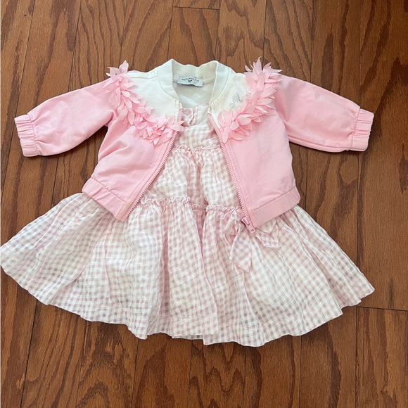 MONNALISA Baby Pink Cardigan+Dress - Picture 3 of 14